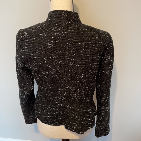 Loft Black White Speckled Tweed Blazer Jacket Career Lined Open Hook Closure 4 - Picture 4 of 8